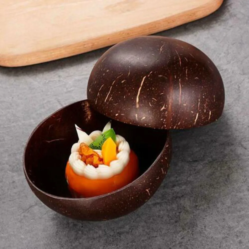 

1Pc Coconut Bowl Natural Handcrafted Old Coconut Shell Tableware Rice Bowl Wood Nut Fruit Salad Storage Bowl Decoration