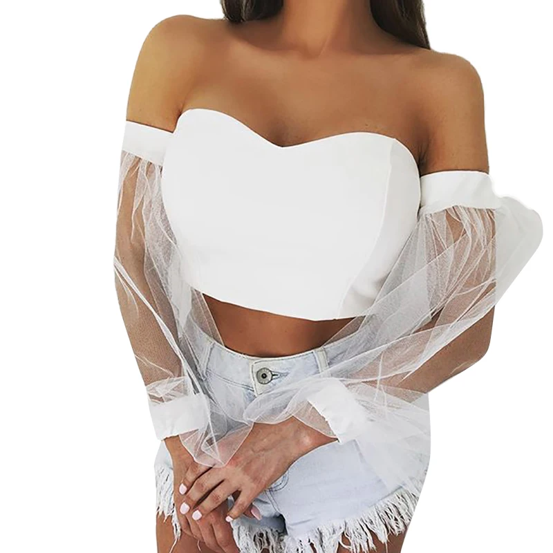 2019 осенние женские сетчатые прозрачные сексуальные топы с длинным рукавом