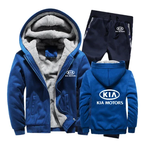

Winter Hoodies Men KIA Car Logo Mens Hoodies Suit Thicken Warm Fleece cotton Zipper Tracksuit Mens Jacket+Pants 2Pcs Sets