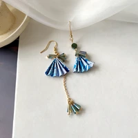 women jewelry blue fan drop earrings geometric 2021 new design hot selling asymmetrical earrings for party gifts
