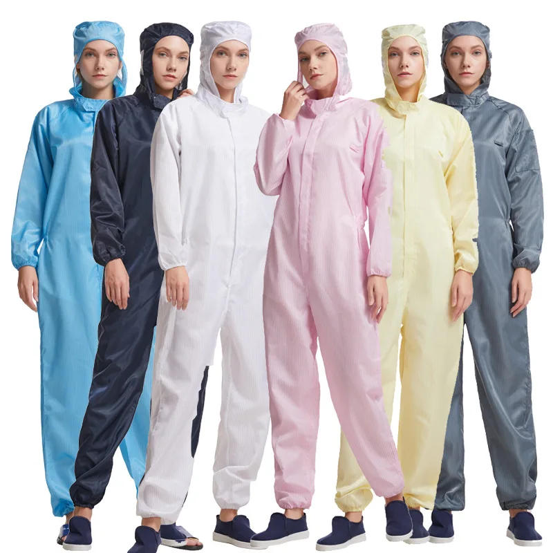 Антистатический комбинезон с капюшоном пылезащитный фабричная мастерская