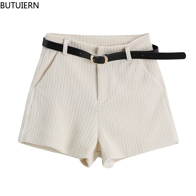 

Sexy Shorts for Women Women's Corduroy with Sashes Short Pants 2021 High Waist Korean Elegant Belt Short Trousers Tide Female