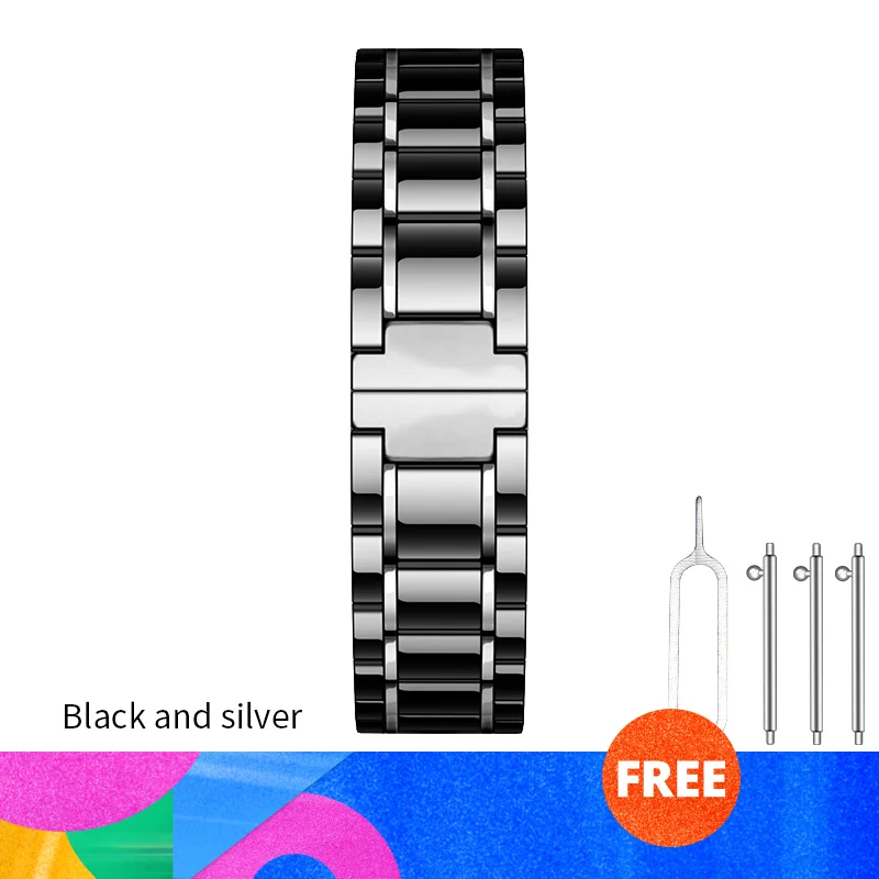 Black and silver 20 мм браслет для часов керамический ремешок для huawei Watch 2 для Amazfit Bip для samsung gear S4/S2(классический) сменный ремешок для часов - Цвет: Black and silver