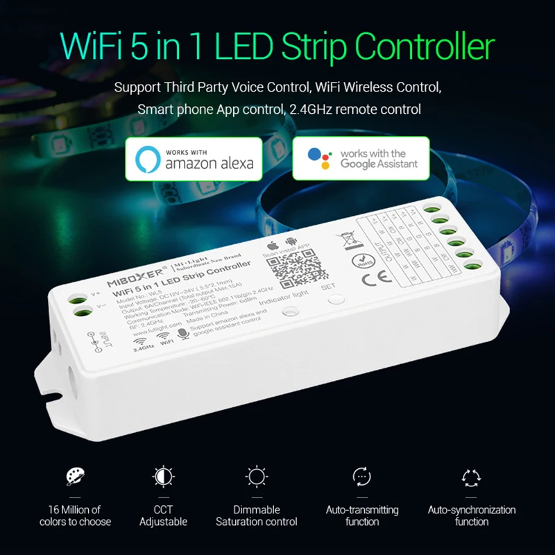 

Milight WL5 WIFI LED Controller For RGB RGBW CCT Single color led strip light tape Amazon Alexa Voice phone App Remote Control