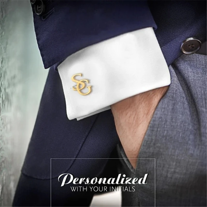 

Custom Name Initials Cufflinks Men Personalized Stainless Steel Letters Cuff link Boyfriend Shirt Cufflinks Jewelry Gift