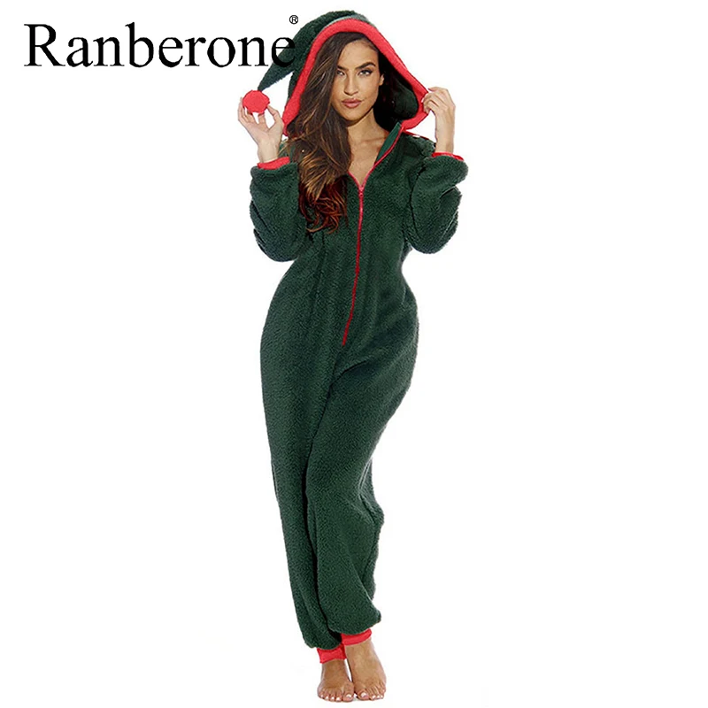 

Женский зимний комбинезон Ranberone с капюшоном, Рождественская домашняя пижама, цельная Женская одежда для взрослых, спортивный костюм, сексуа...