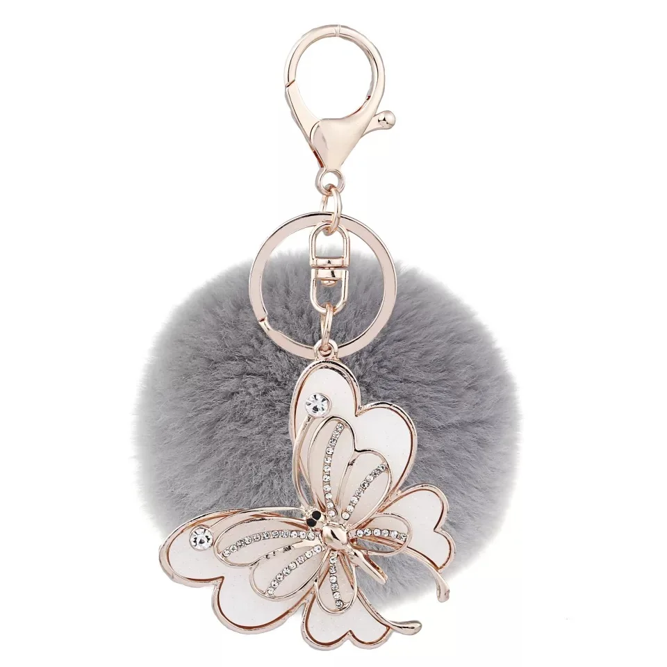 Красивый большой брелок бабочка с шариком для волос подвеска сумки