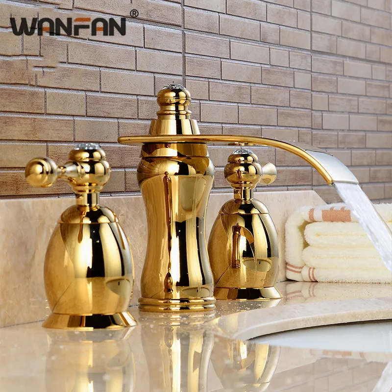 Смесители для раковины золотистый кран в ванную комнату 3 шт./отверстие черное