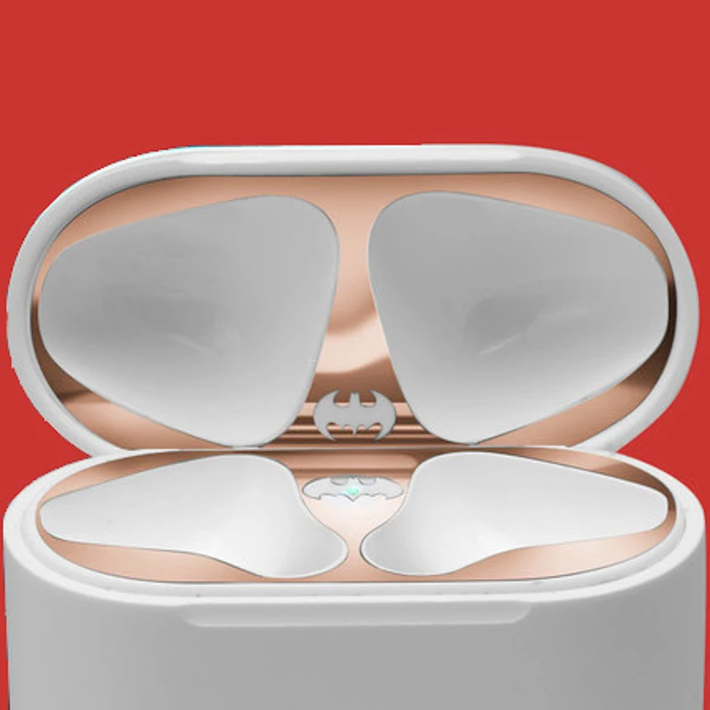 Rose Gold Для Apple AirPods 2 металлическая Пылезащитная Защитная Наклейка защитная крышка для наушников для Airpods 2 Пылезащитная наклейка для AirPods 1 - Цвет: Rose Gold