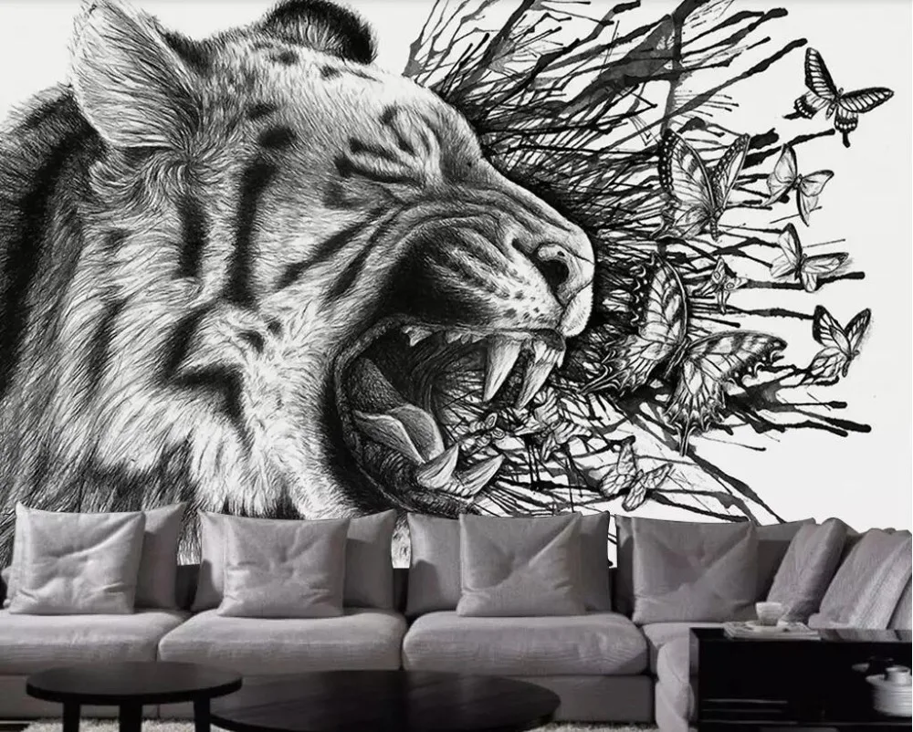 3DBEIBEHANG пользовательские обои фото Тигр черно-белые животные роспись комната