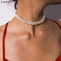 lacteo bohemian imitation pearl choker necklaces statement for women multi layer clavicle chain necklace fashion female jewelry