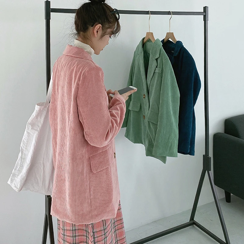 

Plus Size 4XL Women Blazers 2021 Autumn Winter Casual Ladies Jackets Loose Long Sleeve Thick Basic Coats Button Outerwear KS815