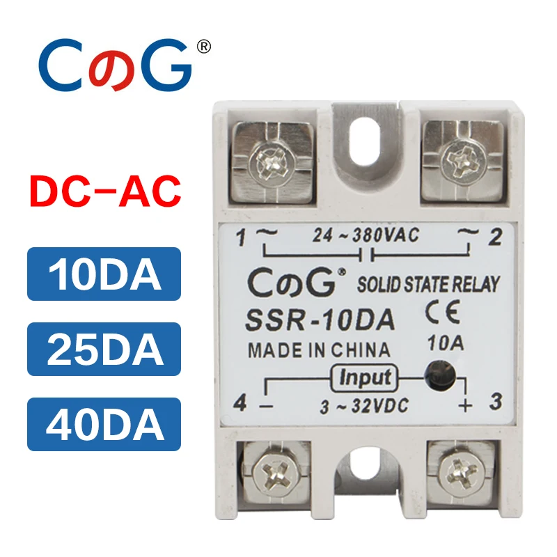 

CG Economy Type 10A 25A 40A DA Single Phase DC Control AC Heat Sink 24-480VAC To 3-32VDC SSR-10DA 25DA 40DA Solid State Relay