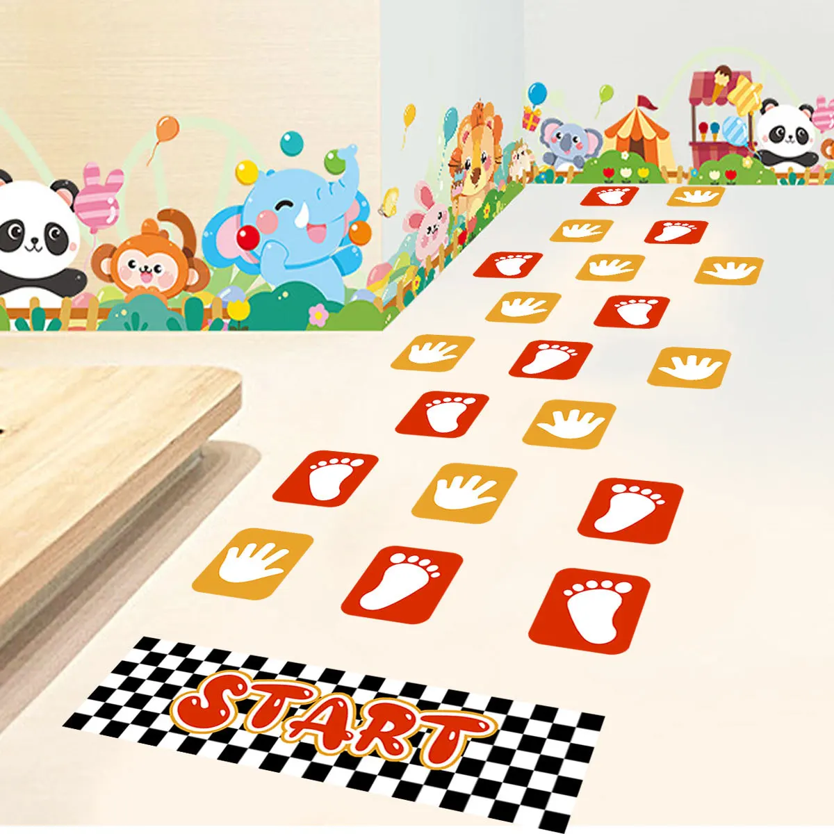 

Cartoon Jumping Grid Game Wall Stickers Foot Handprint Flooring Sticker for Kids Room Decor Nursery DIY Home Decoration