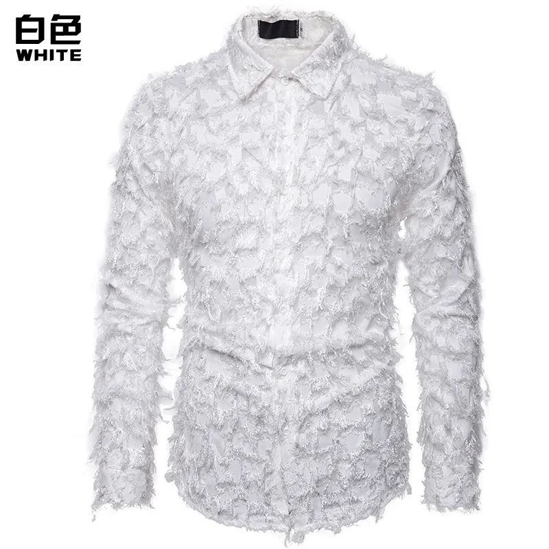 Мужская рубашка с имитацией перьев вечерние приталенные рубашки длинным рукавом