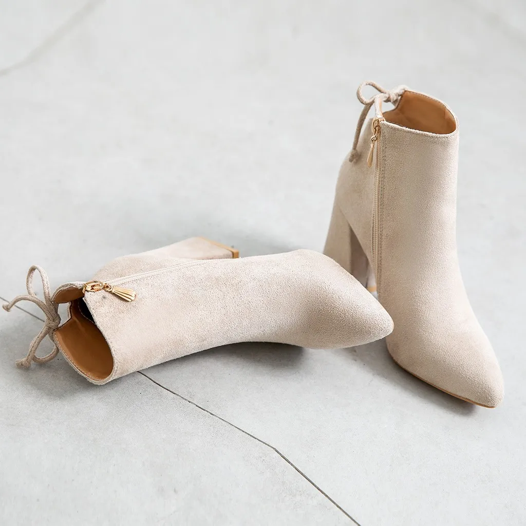 

2019 Spring/Autumn New High Heels Pointed Stilettos Fashion Suede Ankle Boots Shoes Woman Elegant Sexy Work Boots Chic