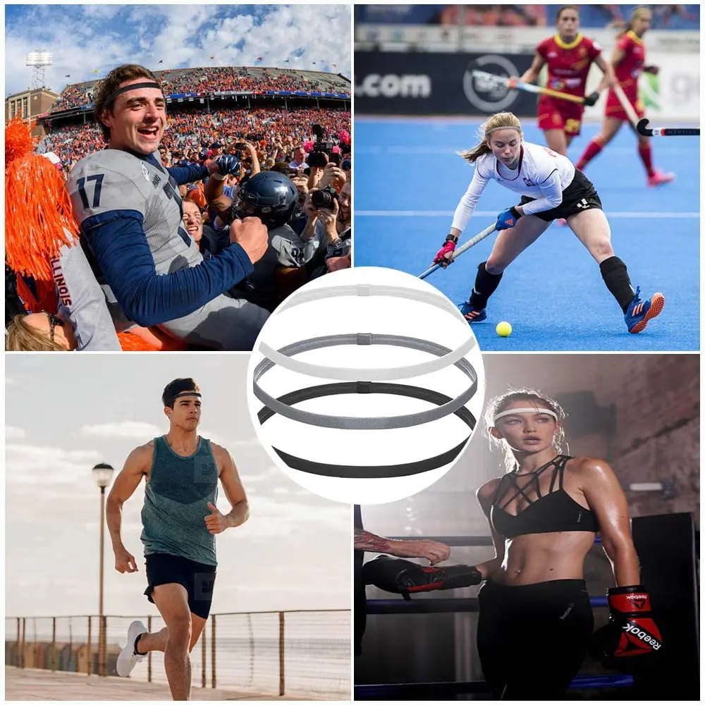 

3PCS Elastic Sports Headbands for Women Men, Mens Thin Sport Hair Band Non Slip, Slim Silicone Grip Sport Hairband