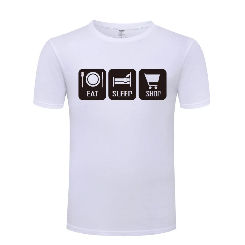 Футболка с принтом Eat Sleep Shop для мужчин и женщин Стильная хлопковая тенниска