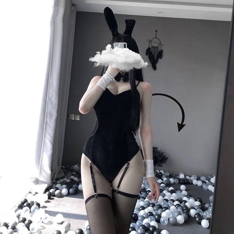 

Bunny Girl Cosplay Costumes Women Sweet Rabbit Bodysuit Rabbit Ears Bunny Tail Roleplay Party Club Wear Erotic Set JA042