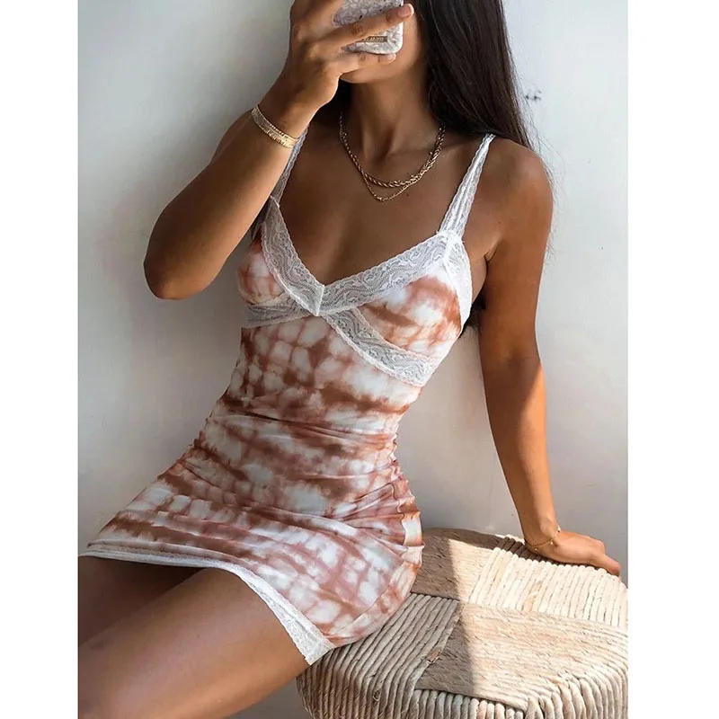 

Женское Короткое платье-карандаш с винтажным принтом, Белое Кружевное облегающее мини-платье на бретелях-спагетти, лето 2021