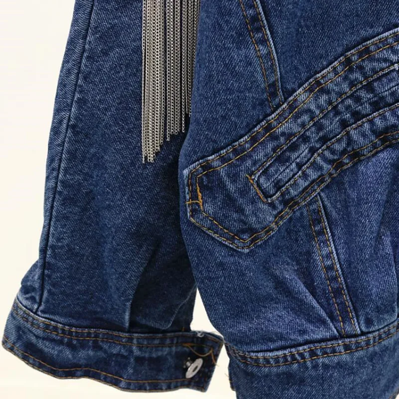 Женская джинсовая куртка повседневная синяя ковбойская свободного покроя с