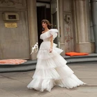 Женское ТРАПЕЦИЕВИДНОЕ ПЛАТЬЕ, белое длинное Плиссированное Платье из фатина с одним открытым плечом и аппликацией, лето 2019