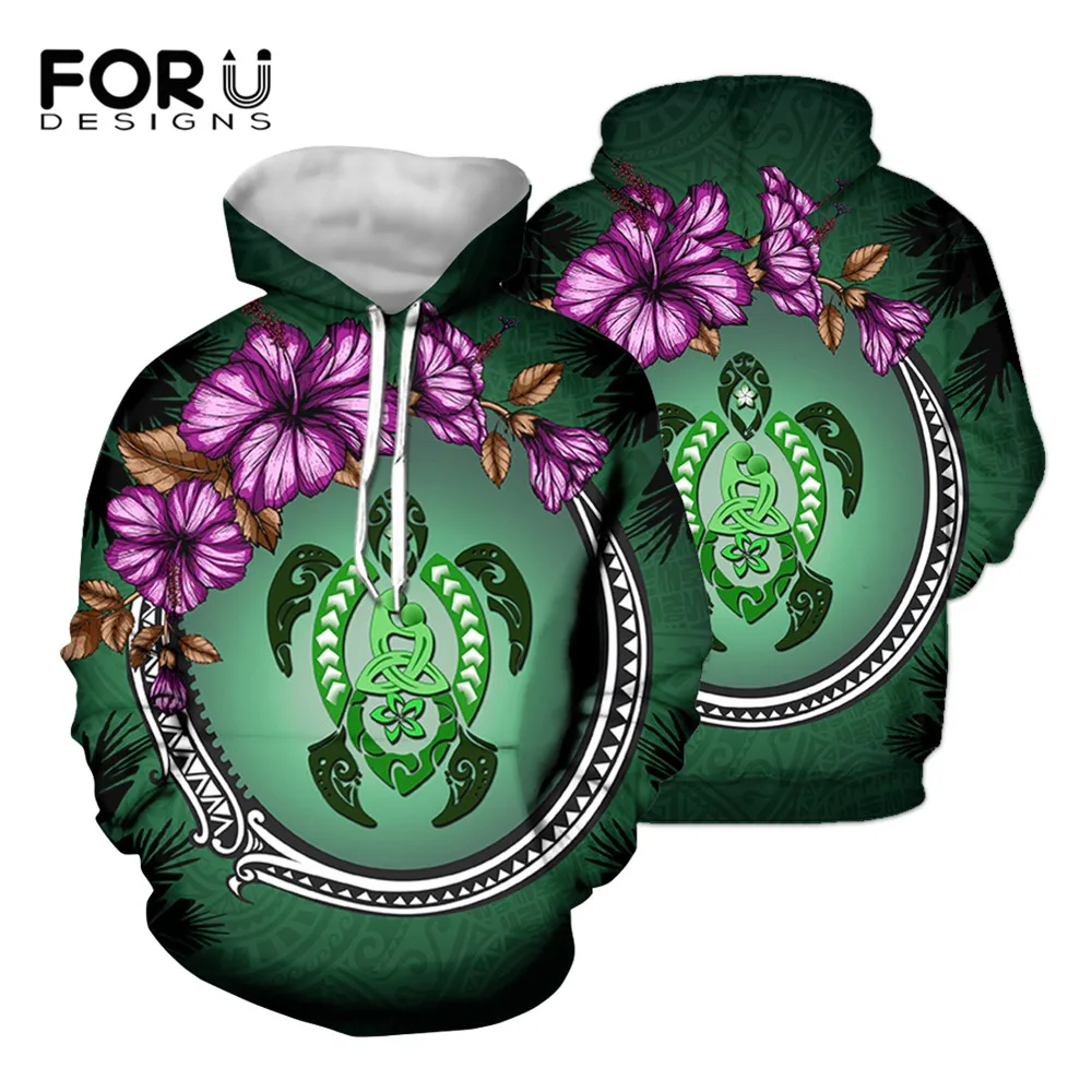 

FORUDESIGNS осенние женские свободные толстовки, гавайская черепаха, полинезийская Этническая гибискус, Плюмерия, брендовые дизайнерские женск...