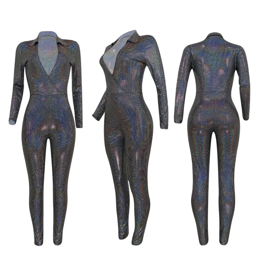 

Sexy Bronzing Snakeskin Bodycon Jumpsuit Women Long Sleeve Front Zip Golden Black Bodysuit Lady Faux Leather Catsuit Playsuits