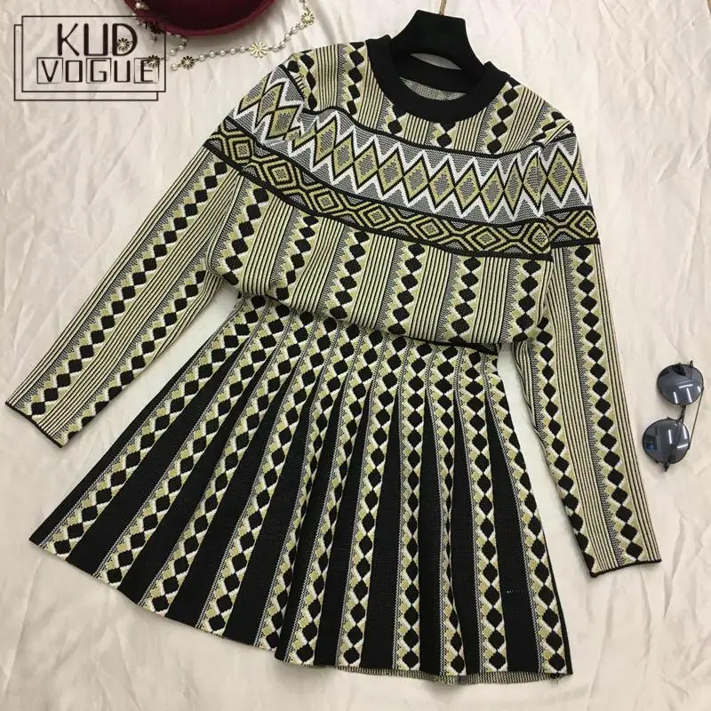 Женский винтажный Трикотажный костюм с юбкой спортивный из двух предметов