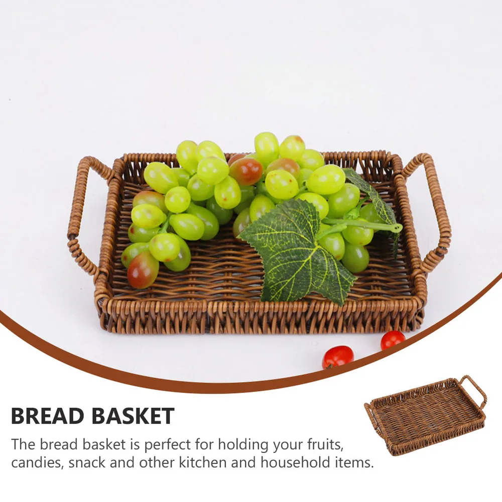 

1Pc Rectangular Hand-woven Basket with Handle Home Bread Holder Brown