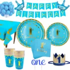 Набор одноразовой посуды на первый день рождения, розовые, синие тарелки, соломинки, салфетки, чашка для будущей матери, 1 год, декор для дня рождения