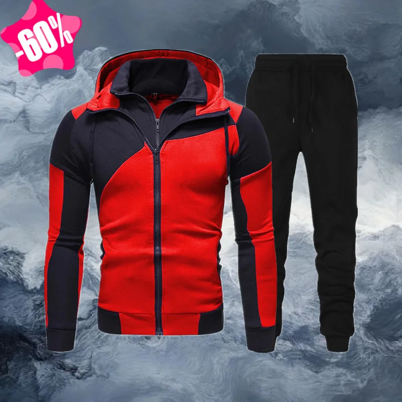 

Мужская спортивная одежда 2021, теплые костюмы из двух предметов на молнии, мужская спортивная одежда, куртки, модные толстовки и брюки, спорт...
