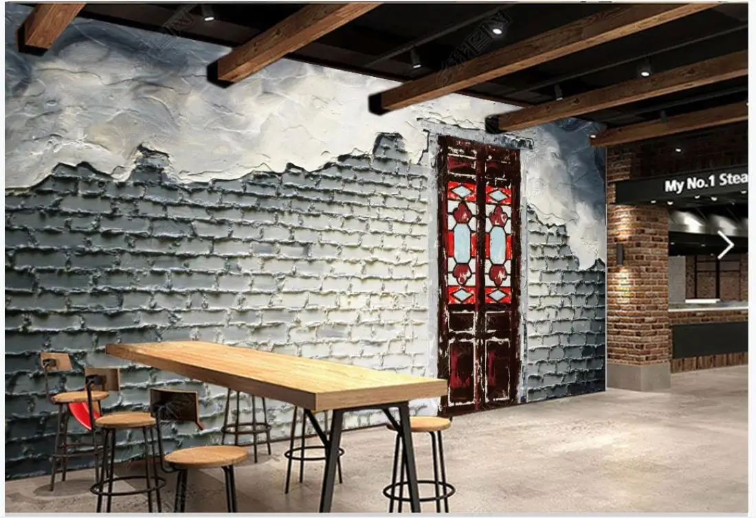 

Custom photo wallpapers 3d murals wallpaper for walls 3 d Retro nostalgic wall brick wooden door dining bar background wall