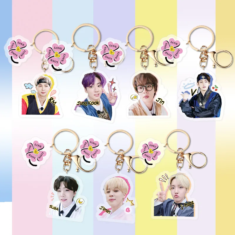 

Оптовая продажа, брелок для ключей Kpop Idol RUN Bangtan Boys Hanfu, аксессуары, милый кулон, Фотопечать, подарки, пластиковый акриловый брелок