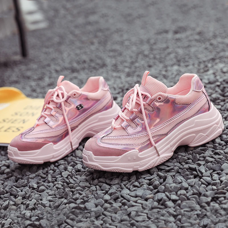 2019 женские кроссовки на толстой подошве сезон весна осень сетчатая дышащая обувь