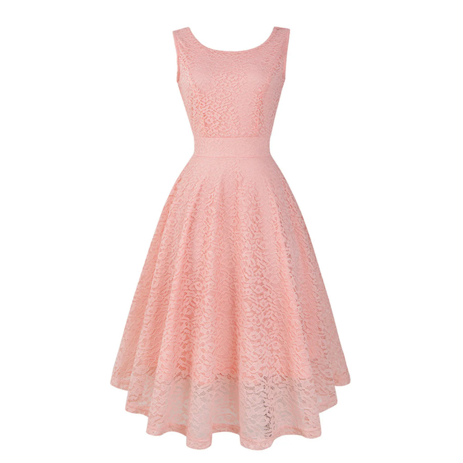 

Nice-forever Vintage Women's Vintage Lace Solid Spring Vintage Cocktail Party Dress Women Flared Dress 617#G