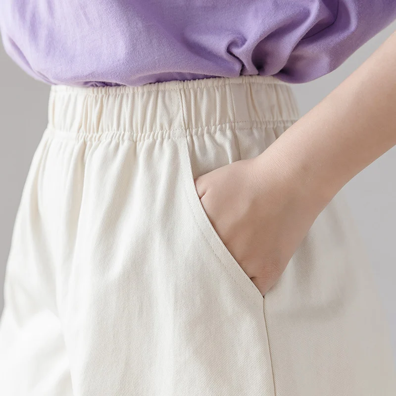 

Elastic High Waist Shorts New Women Summer Loose Cotton Wide Leg Shorts A-Line Solid Thin Casual Black Short Pant Calzones Mujer