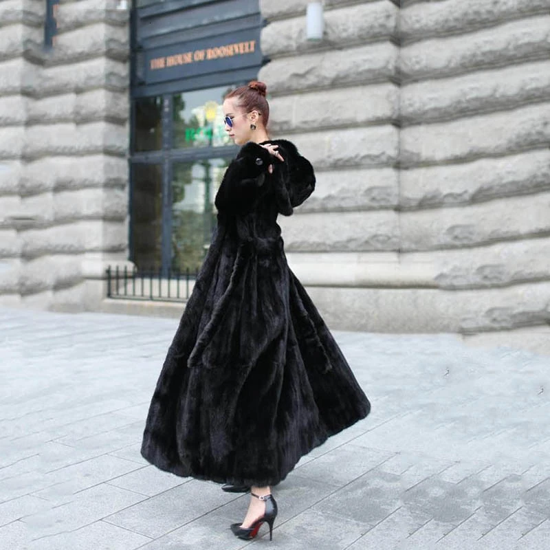 Женское пальто с натуральным мехом на капюшоне 120 см зимняя верхняя одежда из