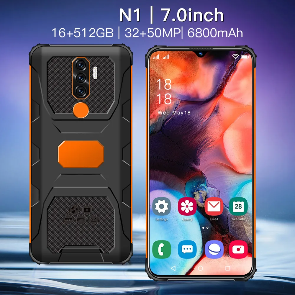 

Ударопрочный водонепроницаемый смартфон N1, телефон с экраном 7 дюймов, Флэт 16 Гб ОЗУ + 512 Гб ПЗУ, Android 11, Мощная батарея 6800 мАч