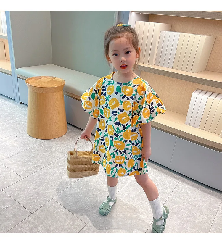 

Children's clothing girls floral dress 2021 summer children foreign style Korean princess dress baby puff sleeve skirt tide