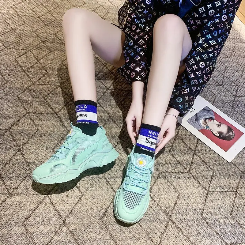 Женские высокие кроссовки на вулканизированной подошве сетчатые повседневные