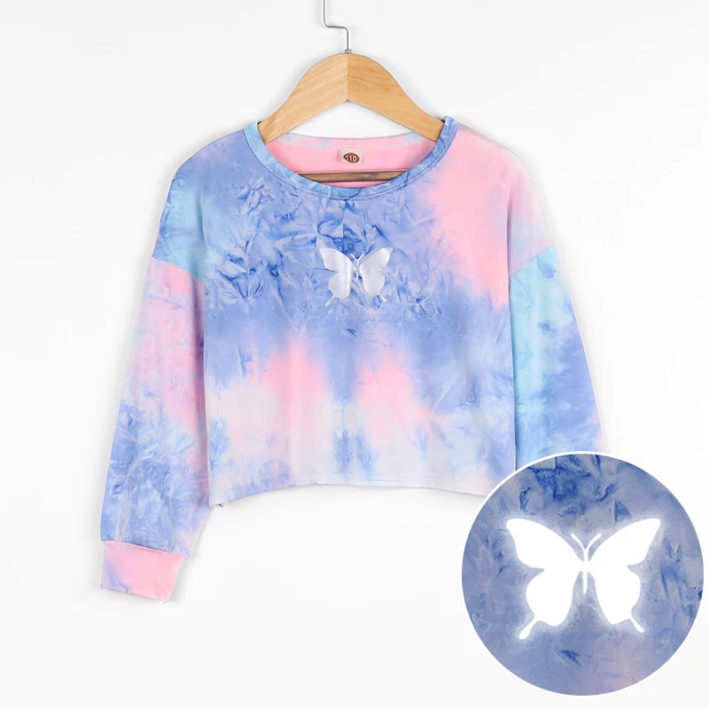 

Girls Tops Candy Pastel Tie Dye Casual T-Shirt Crew Neck Long Sleeve Sweatshirt Kids Clothes Children Clothing for 4-14 Years