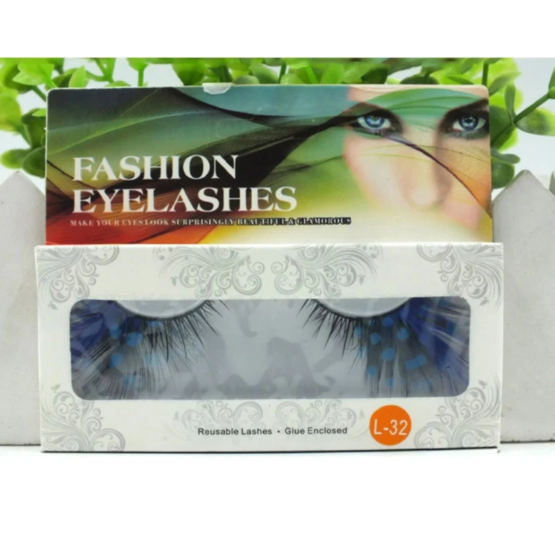 Sexy Blue Eye Lashes Dot Thick Feather Fake Eyelashes Peacock Prints Volume False Eyelash Stage Performance Cosplay Makeup | Красота и