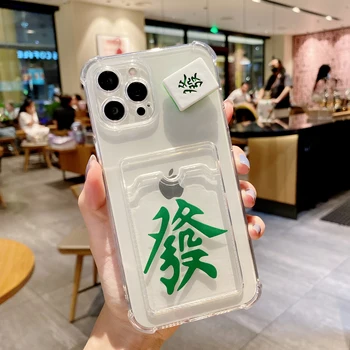 Soft TPU Card Slot Mahjong Rotatable Zhong Fa Transparent Clear Phone Case for iPhone 7 8 Plus SE2020 X XR 11 13 Pro Max 12 Mini 4