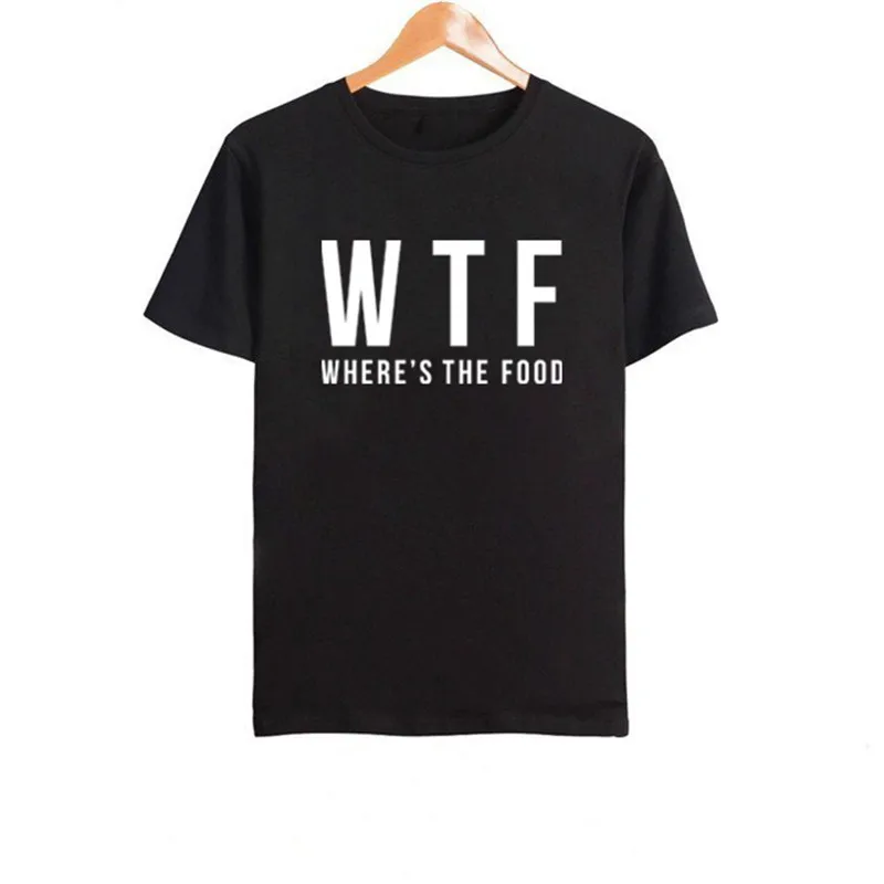 Забавные WTF где Еда Письмо печати футболка Для женщин короткий рукав с круглым