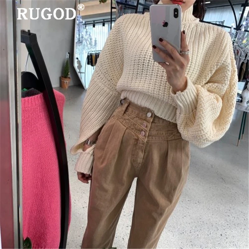 Женский Однотонный свитер RUGOD корейский однобортный пуловер с