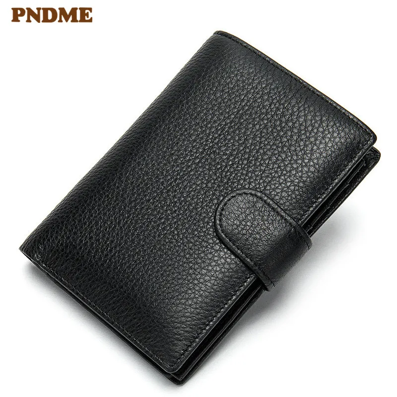 PNDME Высококачественный простой короткий черный мужской бумажник из натуральной