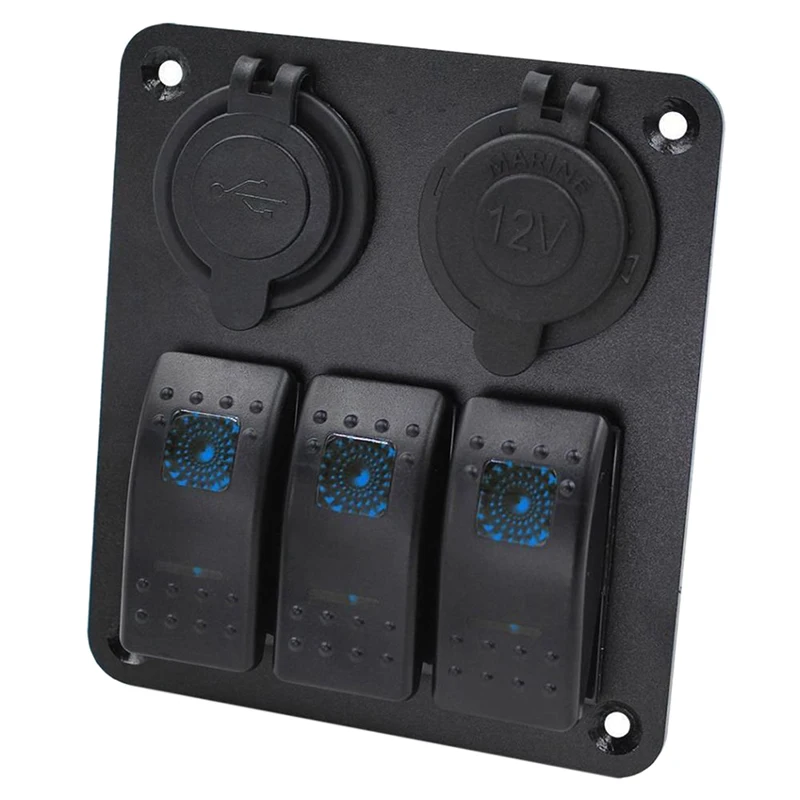 

1pc 3 Gang Waterproof USB Toggle Automotive Switch Panel LED Car Marine Rocker Boat