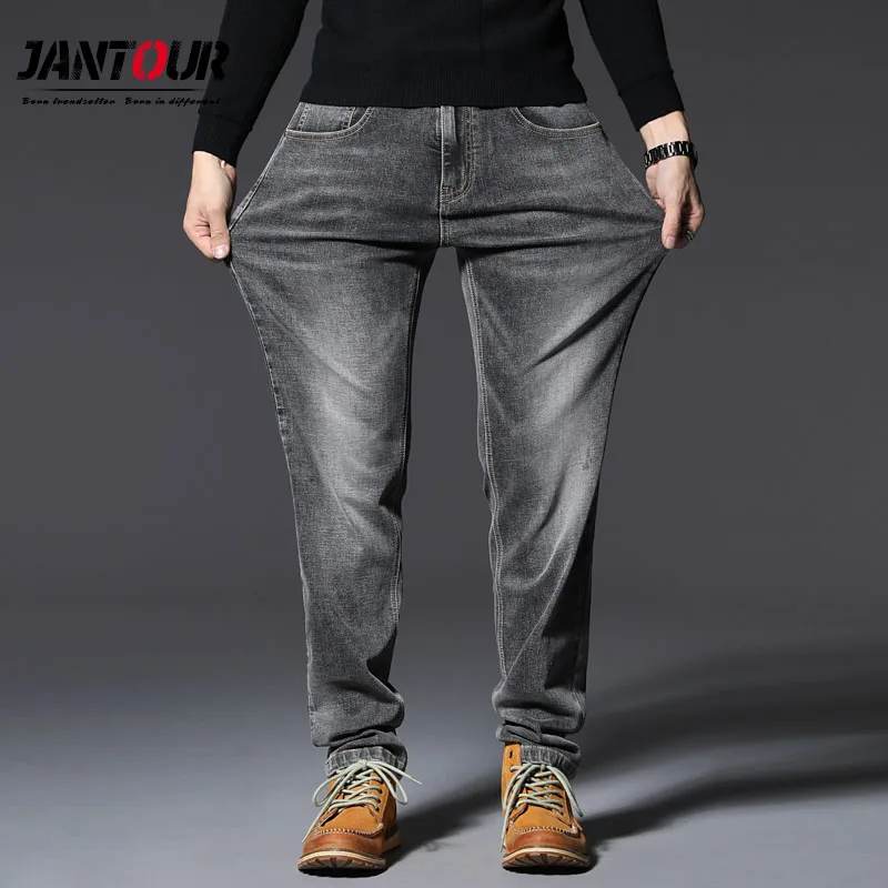 

Brand Men Clothing Plus Size Jeans Autumn Winter Classic Gray Straight Loose Vaqueros Hombre Fashion Wide Leg Jeans 44 46 48