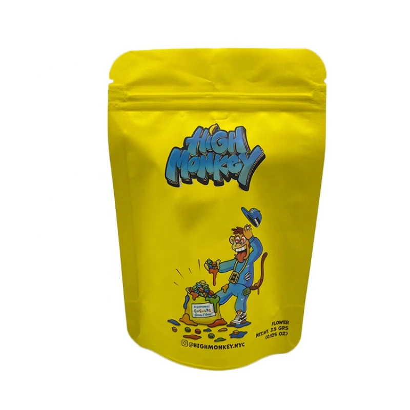 

New 3.5 G Flower Bag Yellow White Stand Up Pouch Smell Proof Weed Mylar Plastic Bags for Biscuit Packaging(Only Bag No Food)